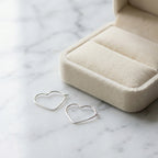 Open Heart Hoop Earrings in Rhodium Plated Sterling Silver