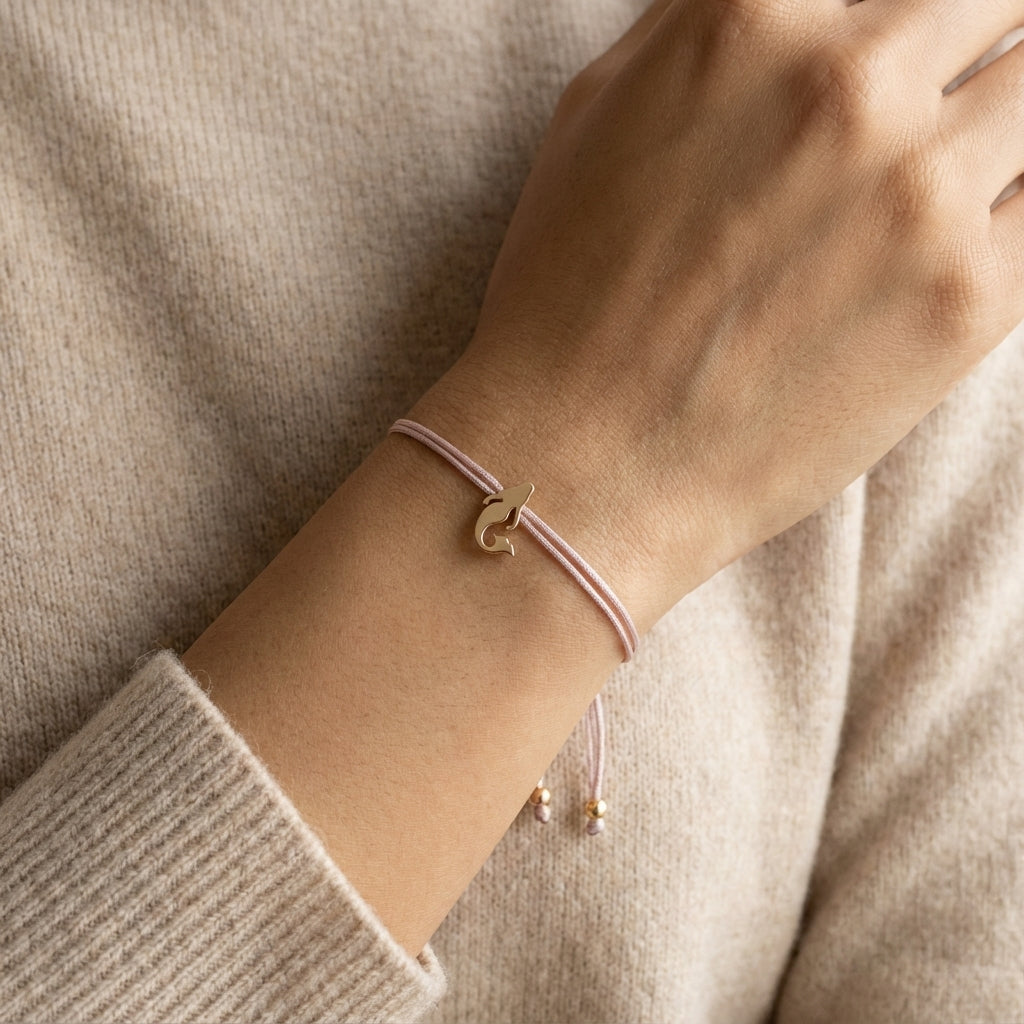 Mermaid Charm Bracelet in Rose Gold on Greige Cord