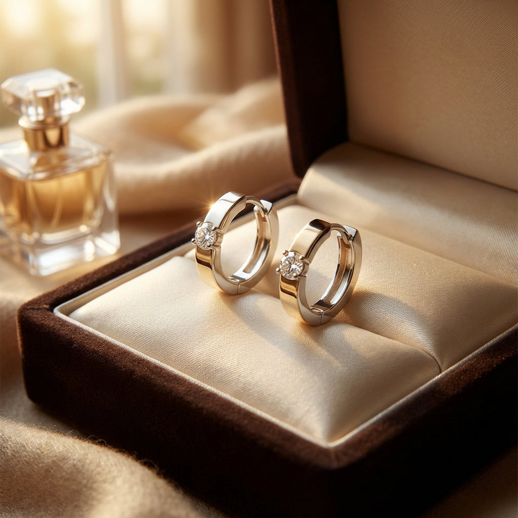 Sterling Silver Solitaire CZ Huggie Earrings – Clicker Hoop Style