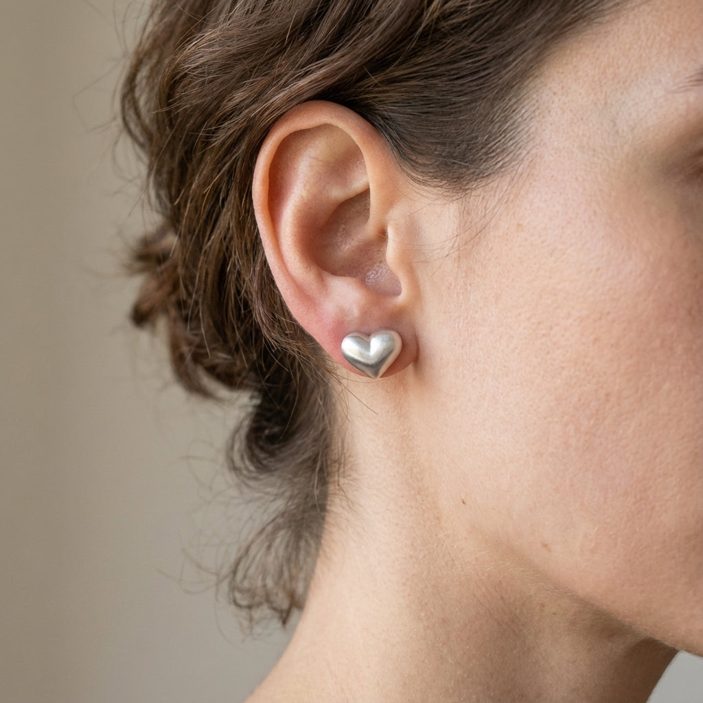 Heart Shaped Silver Stud Earrings for Women 925 Sterling Jewelry