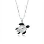 Sea Turtle Necklace Pendant in Sterling Silver with Black Enamel Shell