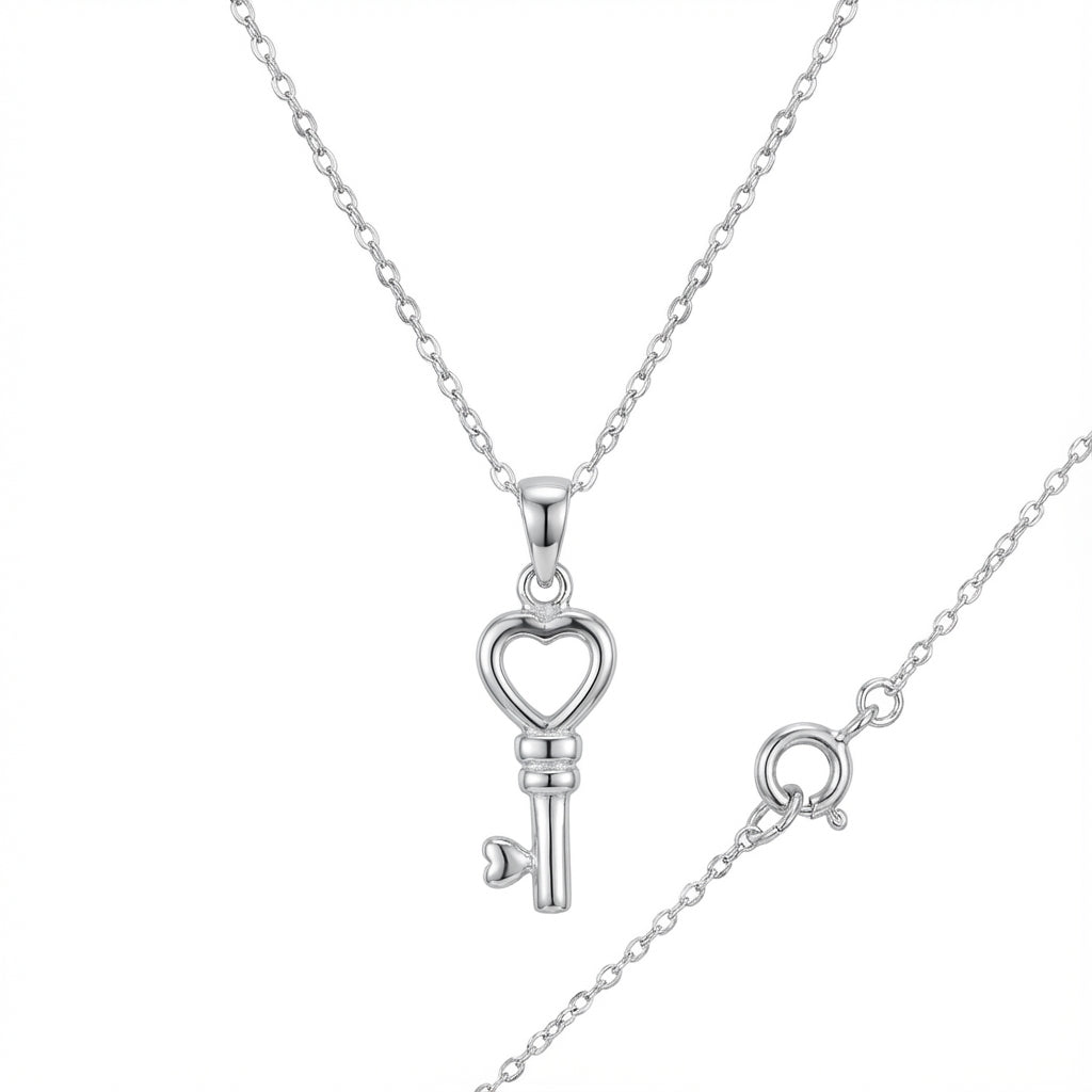 Heartlock Key Pendant Necklace in Polished 925 Sterling Silver