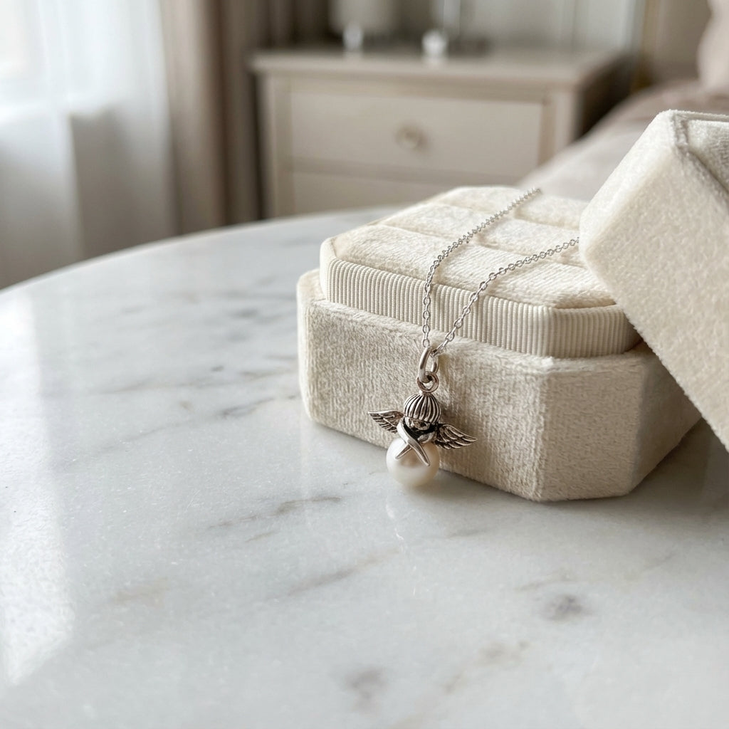 قلادة كيوبيدز ويسبر الفضية مع لمسة من اللؤلؤ