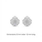 Pavé Silver Shell Stud Earrings in Rhodium Finish