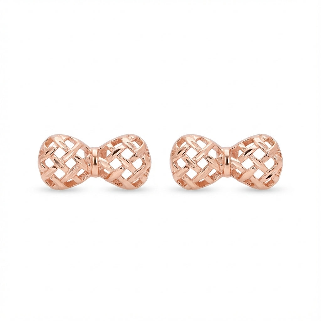 Rosebound Bow Studs with Woven Texture in Sterling Silver