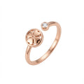 rose gold open ring with four heart motif and rhinestone symbolizing emotional harmony