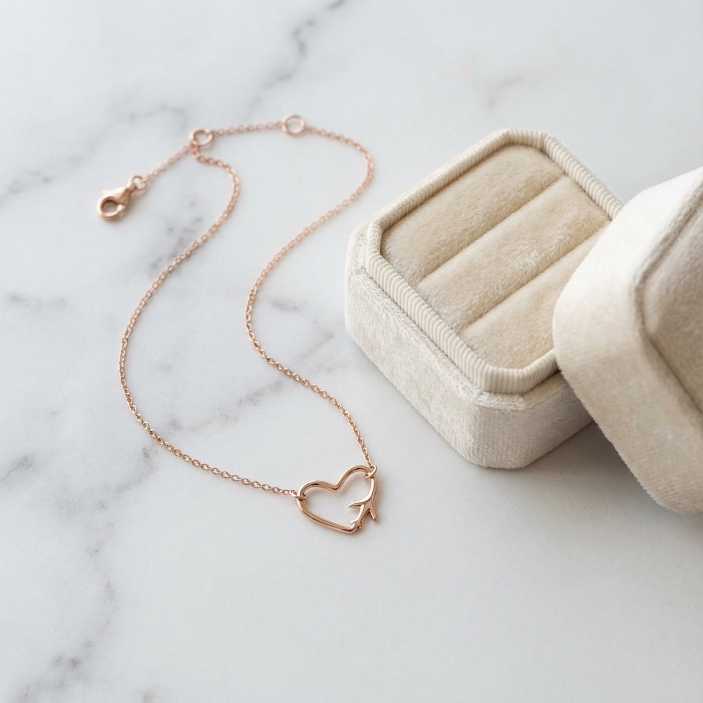 Flightline Heart Rose Gold Airplane Necklace in 925 Sterling Silver