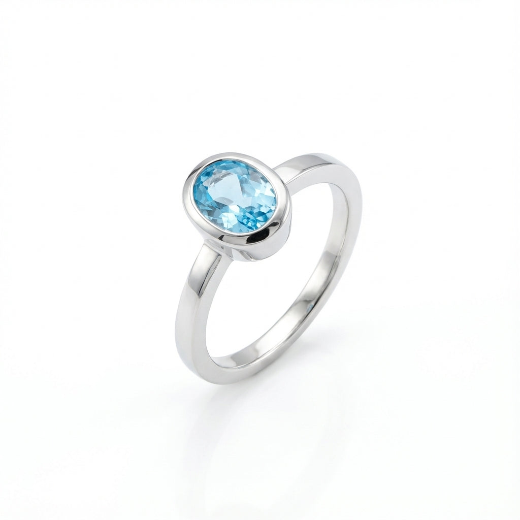Blue Topaz Bezel Stackable Ring November Birthstone 925 Sterling Silver