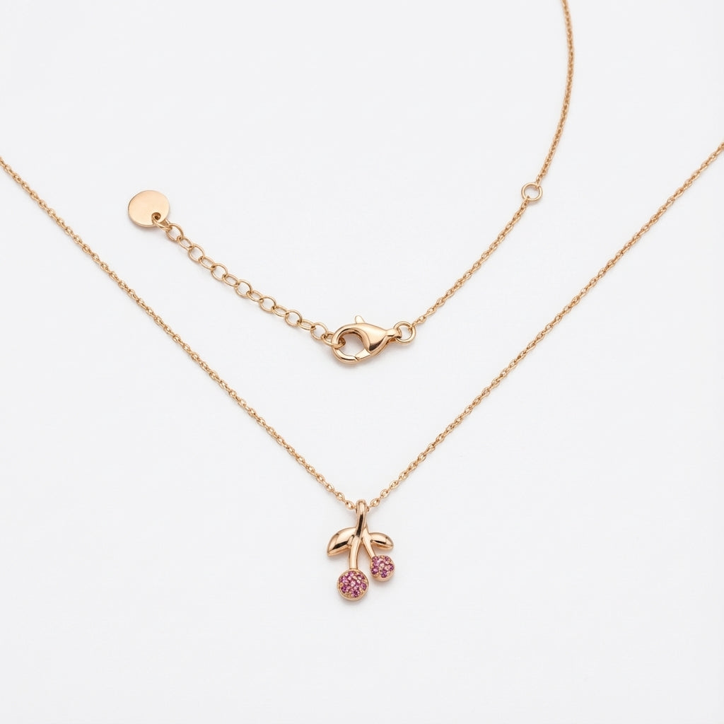 Trendy Double Cherry Necklace Modern Gold Silver Jewelry