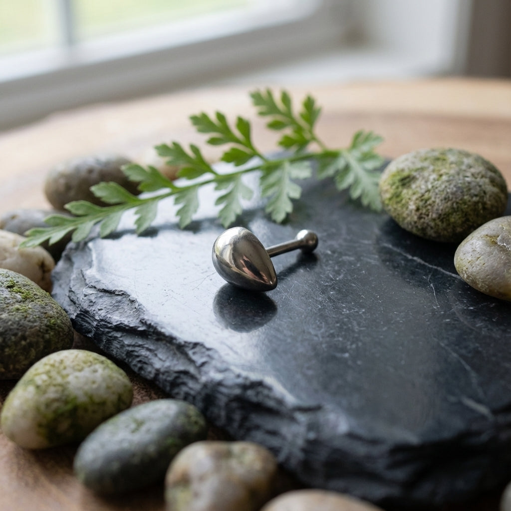 خاتم أنف عصري على شكل كمثرى من الفضة المصقولة