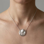 925 Sterling Silver Satin White Tulip Medallion Pendant with Hand-Carved Wheat