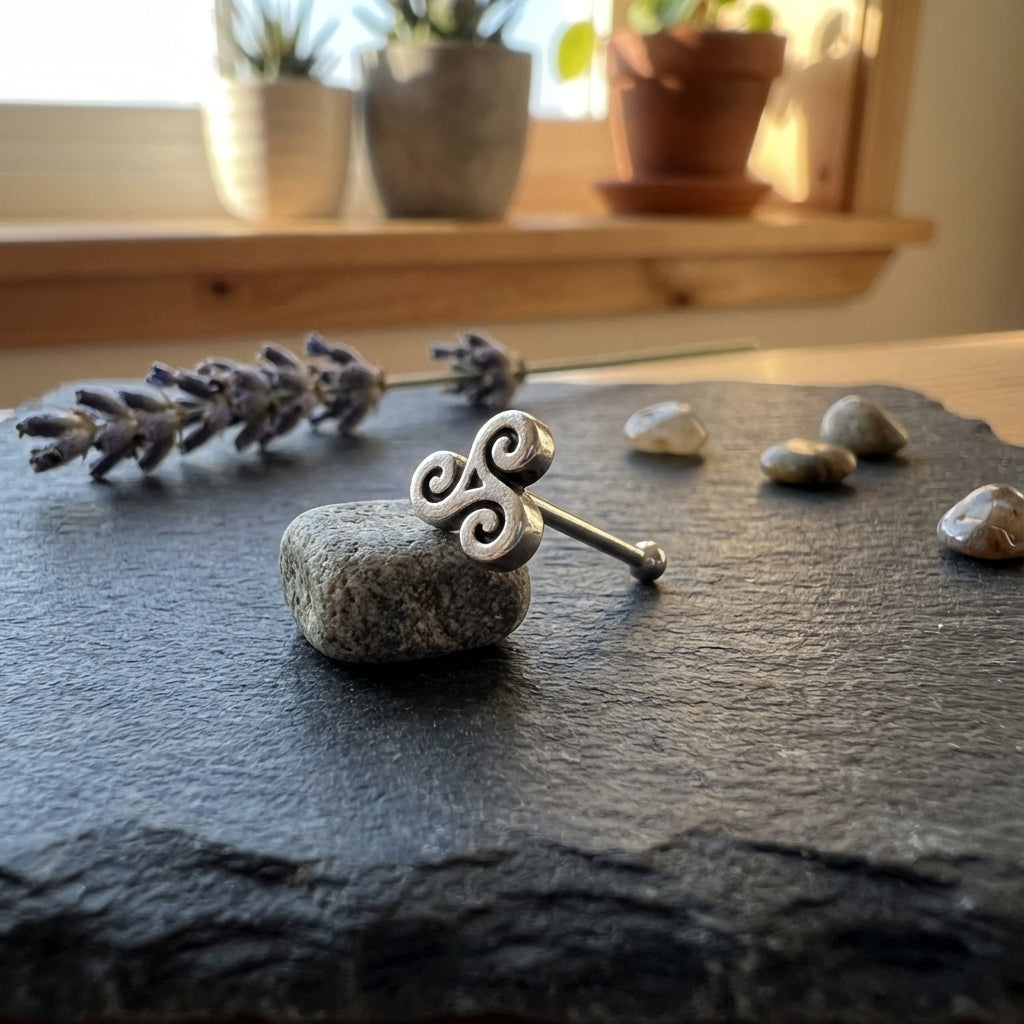 Celtic Triskelion Oxidized Spiral Silver Nose Stud