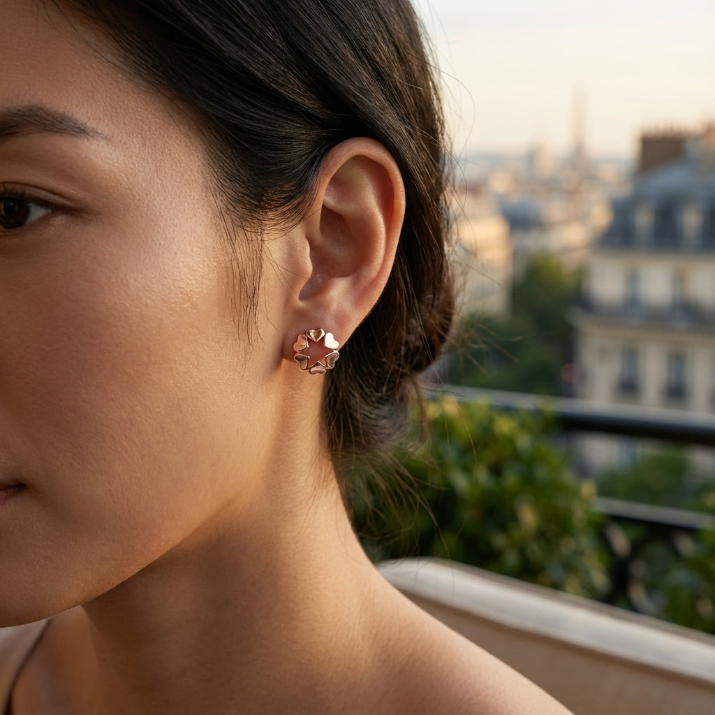 Celeste Core Heart-Star Stud Earrings in Rose-Gold Silver
