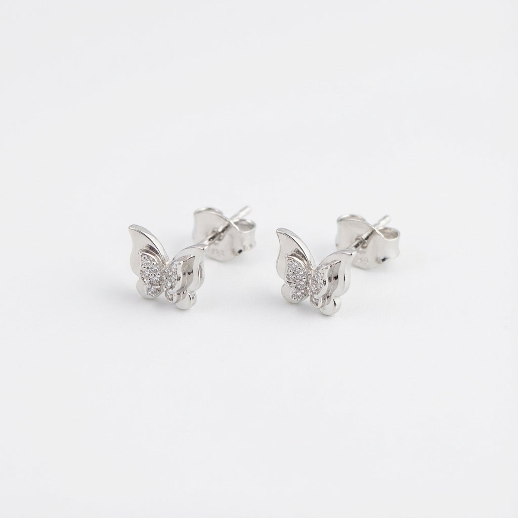 Butterfly Silver Stud Earrings 925 Sterling Silver CZ Design
