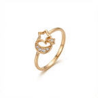 yellow gold 18k plated ring with three mixed stars one hollow one with rhinestone and one solid on silver base