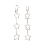 Sterling Silver Triple Star Dangle Earrings – Long Celestial Drop (Silver & Rose Gold Plated)
