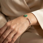 925 Sterling Silver Enamel Evil Eye Cuff Bangle - Peridot, Dual Opal & Sky-Blue Topaz