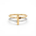 rhodium and gold plated silver ring with full pave cubic zirconia rectangular link double band symmetry design