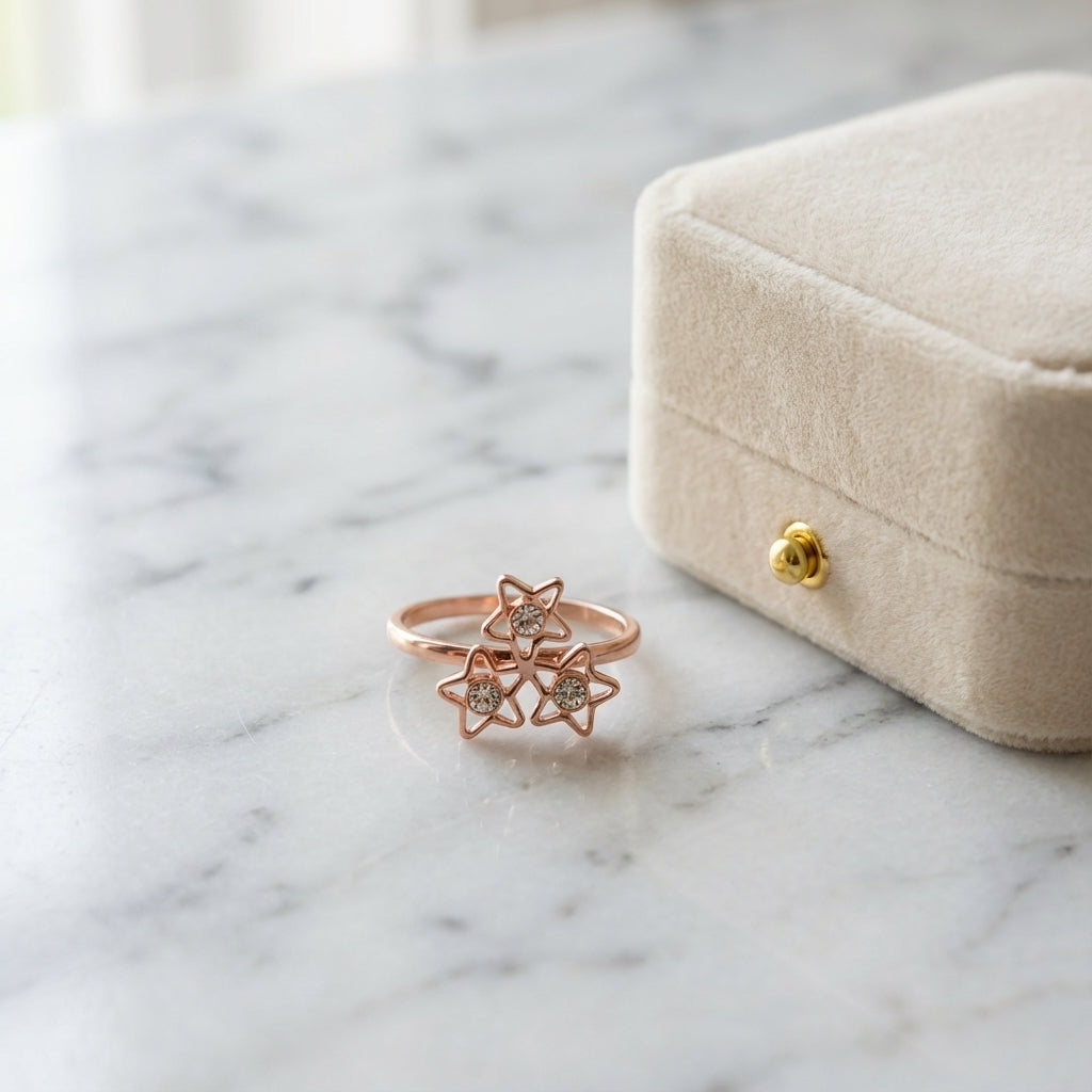 Celestial Rose Gold Three Stars Ring Stylish Jewelry
