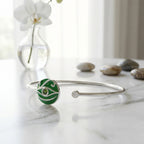 925 Sterling Silver Enamel Evil Eye Cuff Bangle - Peridot, Dual Opal & Sky-Blue Topaz