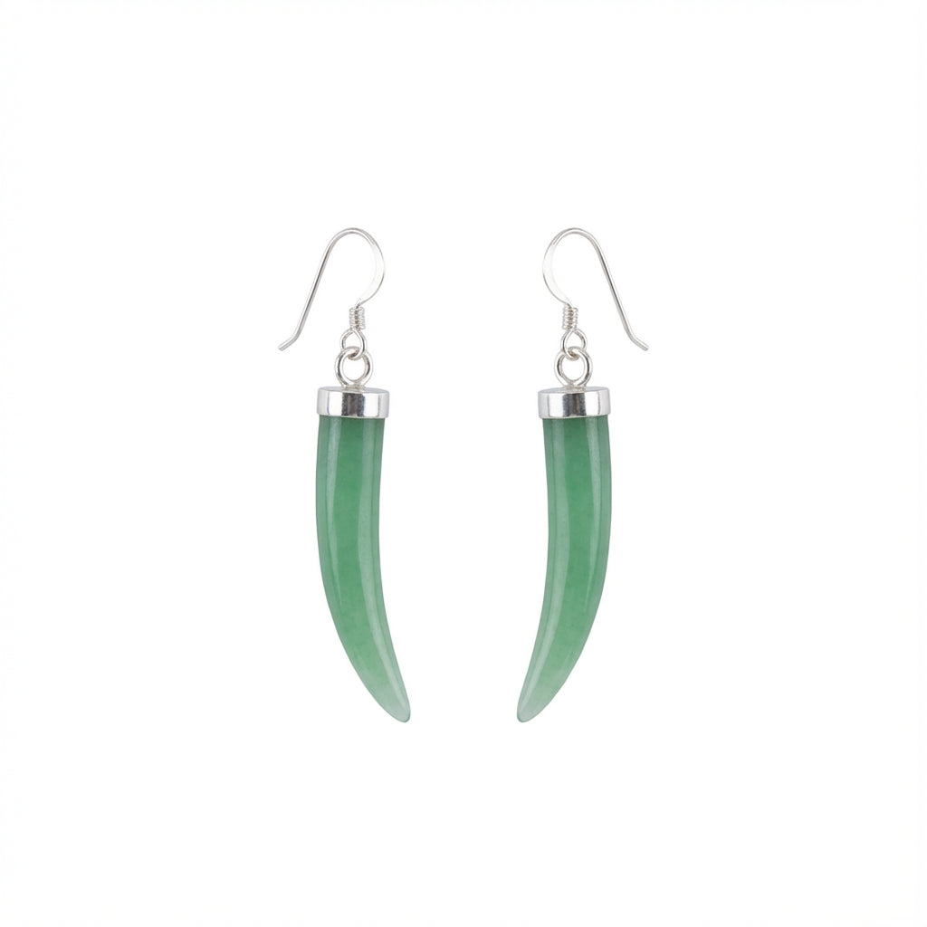 Sterling Silver Horn Dangle Earrings - Green Aventurine, Black Onyx and Mother of Pearl