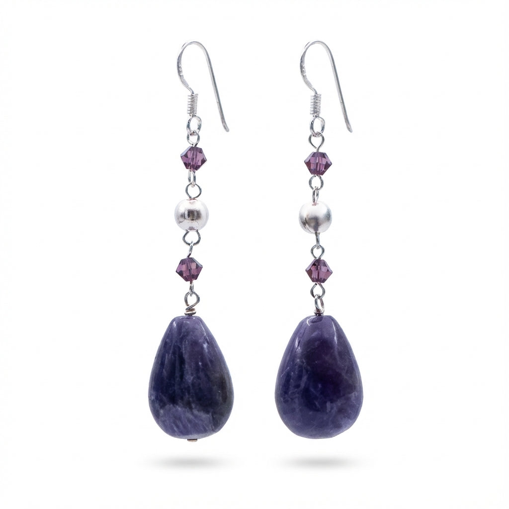 Natural Amethyst Silver Drop Earrings for Women Handmade Gemstone Jewelry