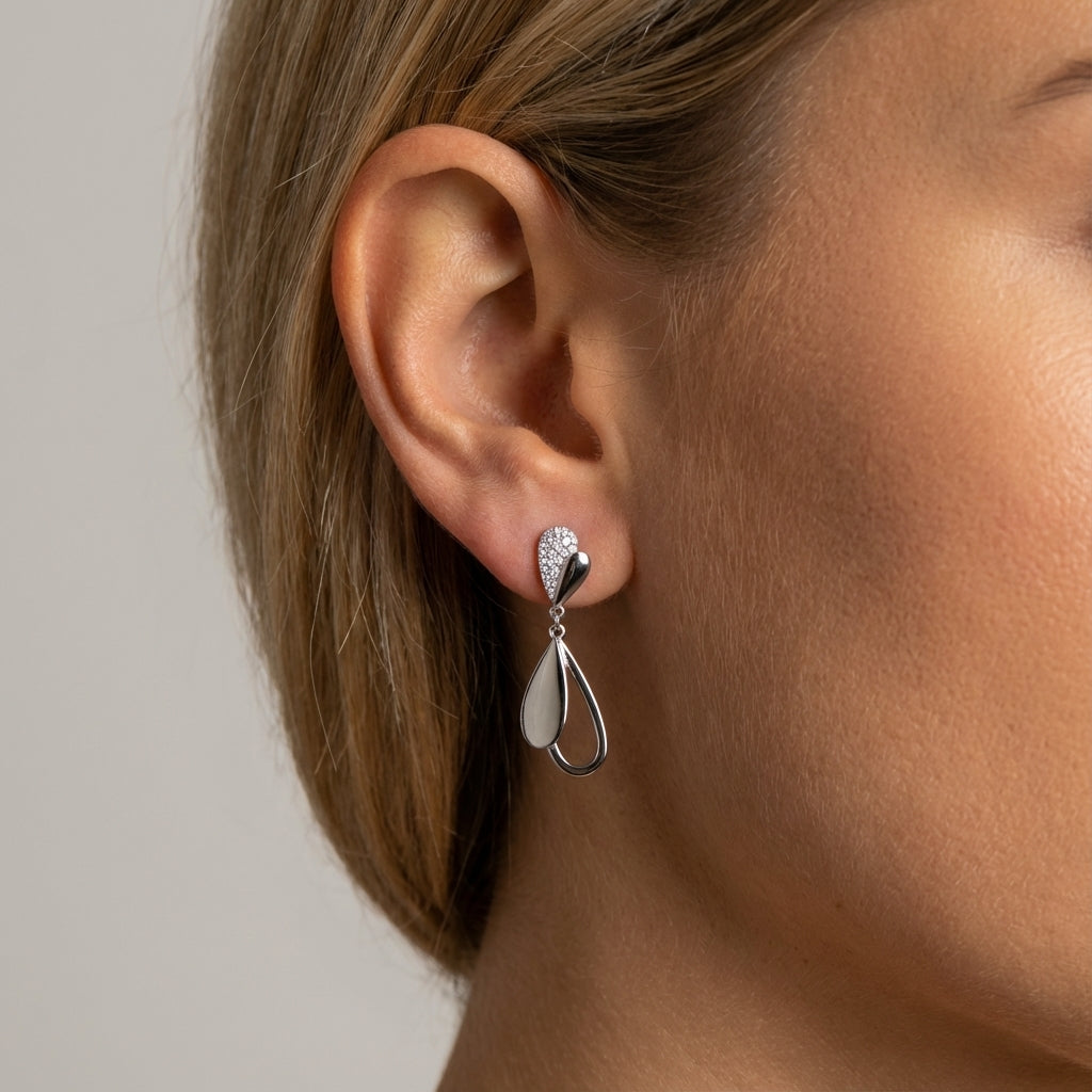 Folia Lucida Falling Leaves Drop Earrings in 925 Sterling Silver