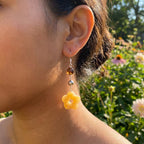 925 sterling silver shepherd hook closure detail on Yellow Carnelian flower earrings — hypoallergenic clasp design for sensitive ears.