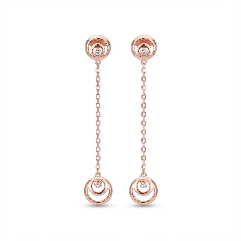 Crescent Moon Drop Earrings in 925 Sterling Silver with Cubic Zirconia – Rose Gold & Rhodium