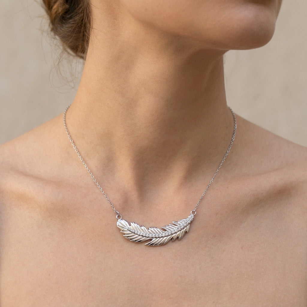 Aeria Linear Station Necklace in Rhodium Plated Silver
