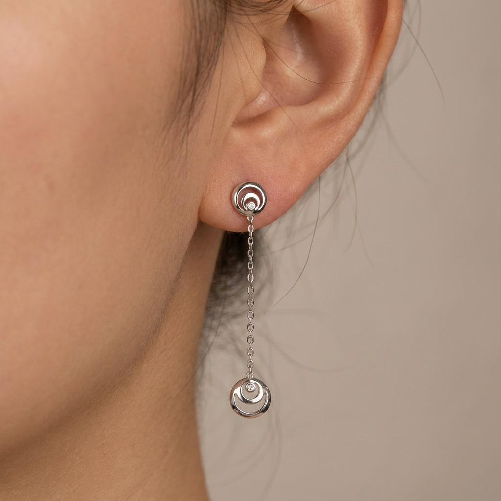 Crescent Moon Drop Earrings in 925 Sterling Silver with Cubic Zirconia – Rose Gold & Rhodium