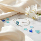 925 Sterling Silver Enamel Evil Eye Cuff Bangle - Peridot, Dual Opal & Sky-Blue Topaz