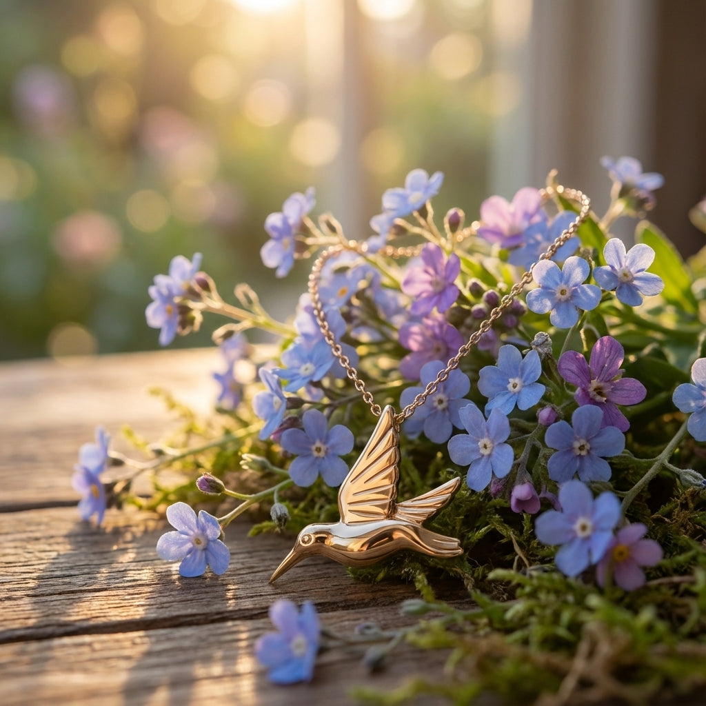 Hummingbird In-Flight Necklace in Gold Plated 925 Sterling Silver