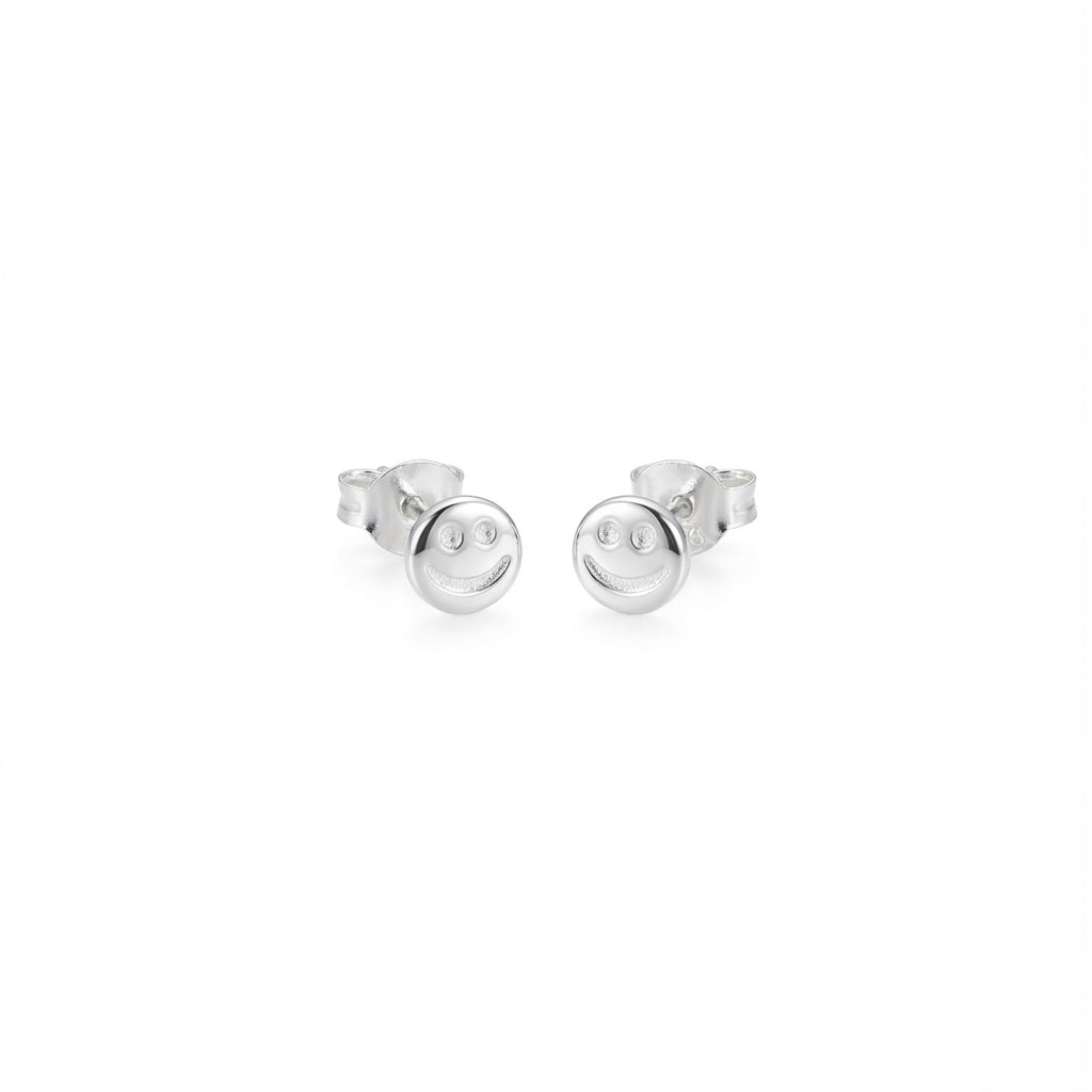 Smiley Face Silver Stud Earrings 925 Sterling Lightweight Jewelry