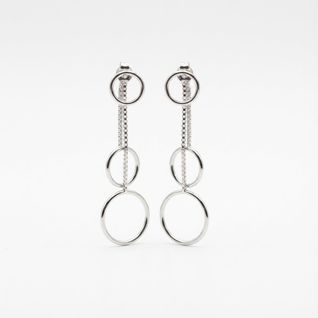 Circle Drops Silver Earrings Contemporary Chic Jewelry with Graceful Design