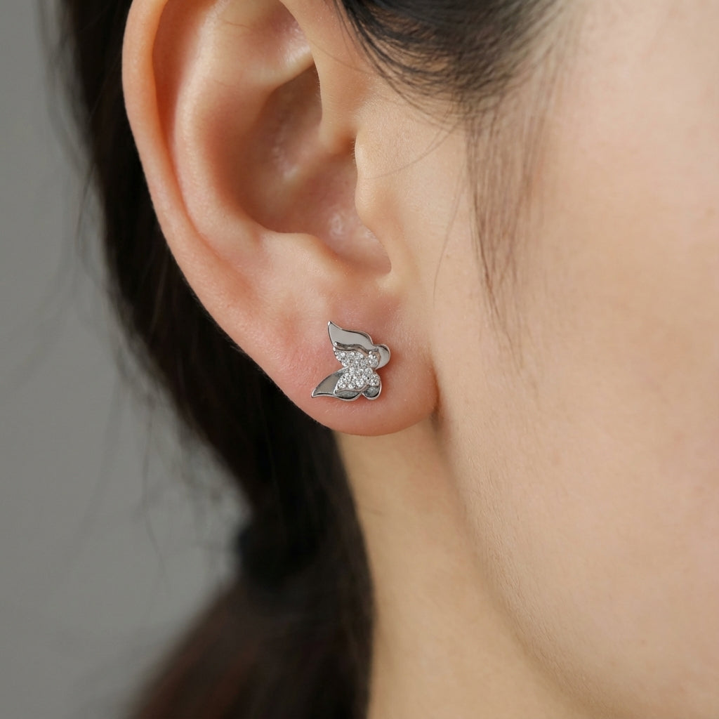 Butterfly Silver Stud Earrings 925 Sterling Silver CZ Design