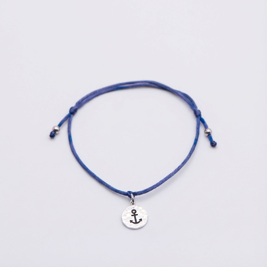 Anchor Charm Bracelet in Navy Mauve Silk Cord