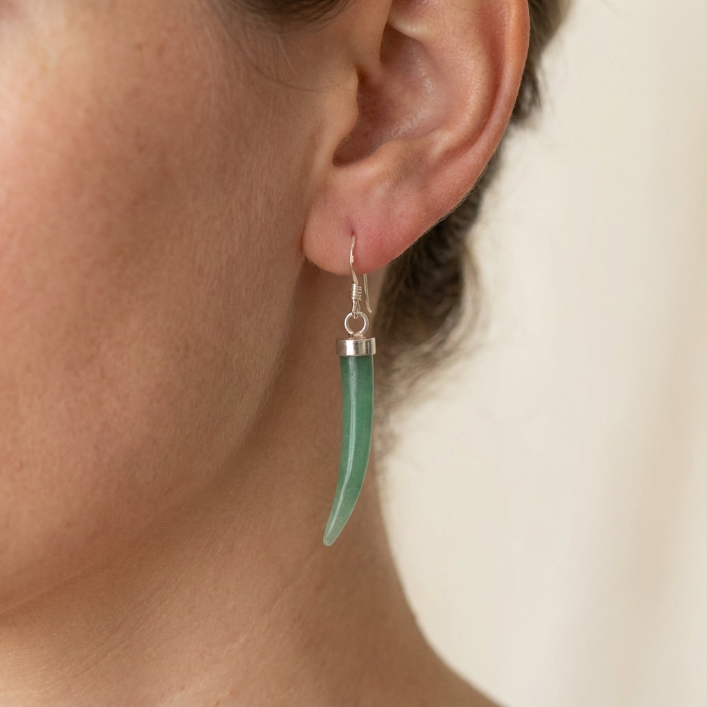 Sterling Silver Horn Dangle Earrings - Green Aventurine, Black Onyx and Mother of Pearl