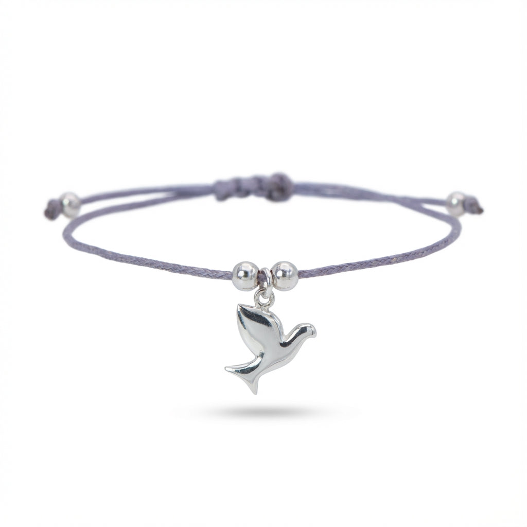 Minimalist Sterling Silver Dove Cord Bracelet – Adjustable Everyday Wrist Jewelry