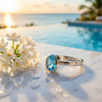 Blue Topaz Bezel Stackable Ring November Birthstone 925 Sterling Silver