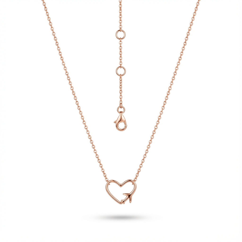 Flightline Heart Rose Gold Airplane Necklace in 925 Sterling Silver