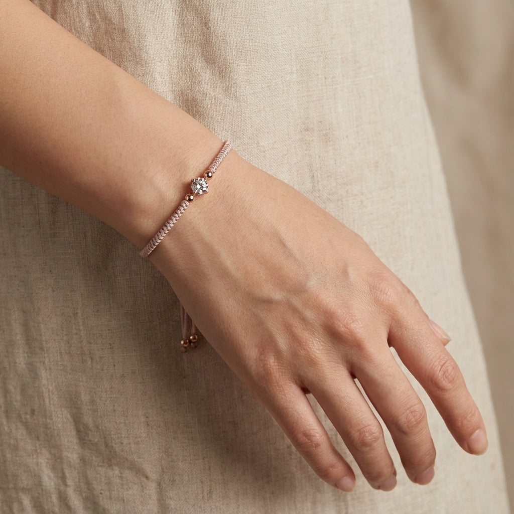 Greige Paracord Bracelet with Rose Gold Crystal Core