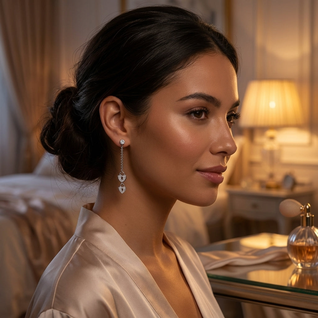 أقراط متدلية بتصميم قفل القلب 2 في 1 من الفضة الإسترليني