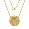 High-resolution isolated front view of the 18K gold vermeil ouroboros snake station necklace on a mini-rolo chain.