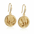 Front view of 18K gold vermeil tulip drop earrings over 925 sterling silver with CZ hooks, crafted in Dubai.
