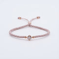 light greige macrame bracelet with Swarovski crystal in Dubai and rose gold-plated 925 silver beads.