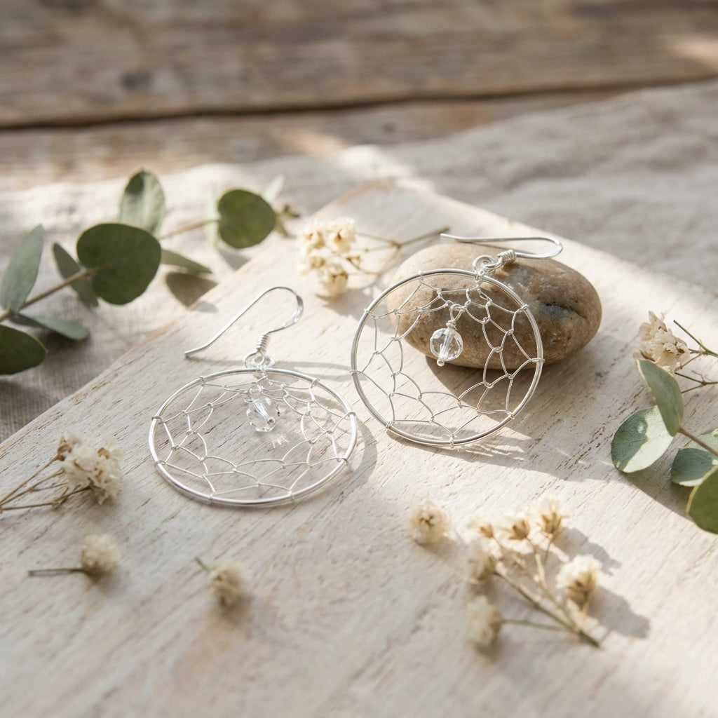 Lightweight Dreamcatcher Silver Earrings for Women Comfortable Daily Jewelry