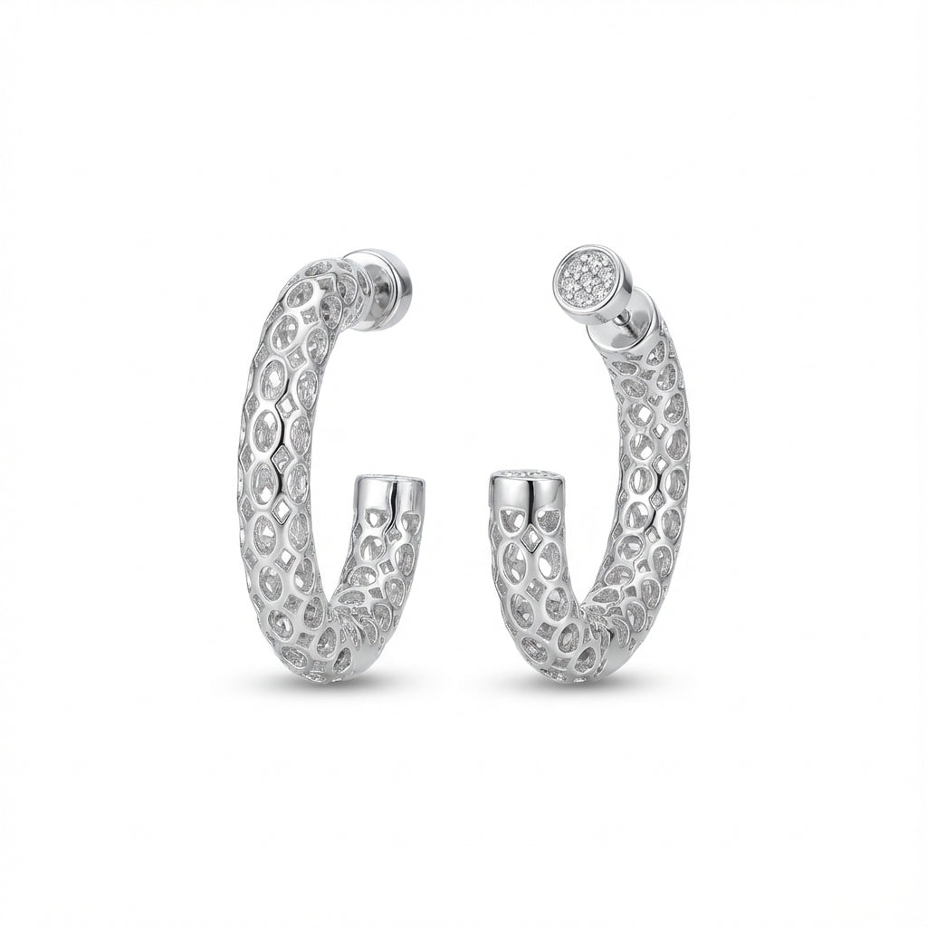 أقراط حلقية قابلة للتحويل بتصميم شبكي - تصميم مزدوج في واحد: مسمار وحلقة