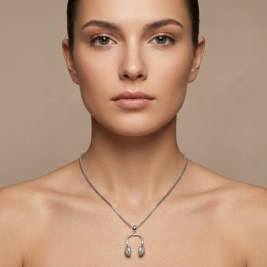 Iced DJ Headphone Pendant in 925 Sterling Silver with CZ Detailing