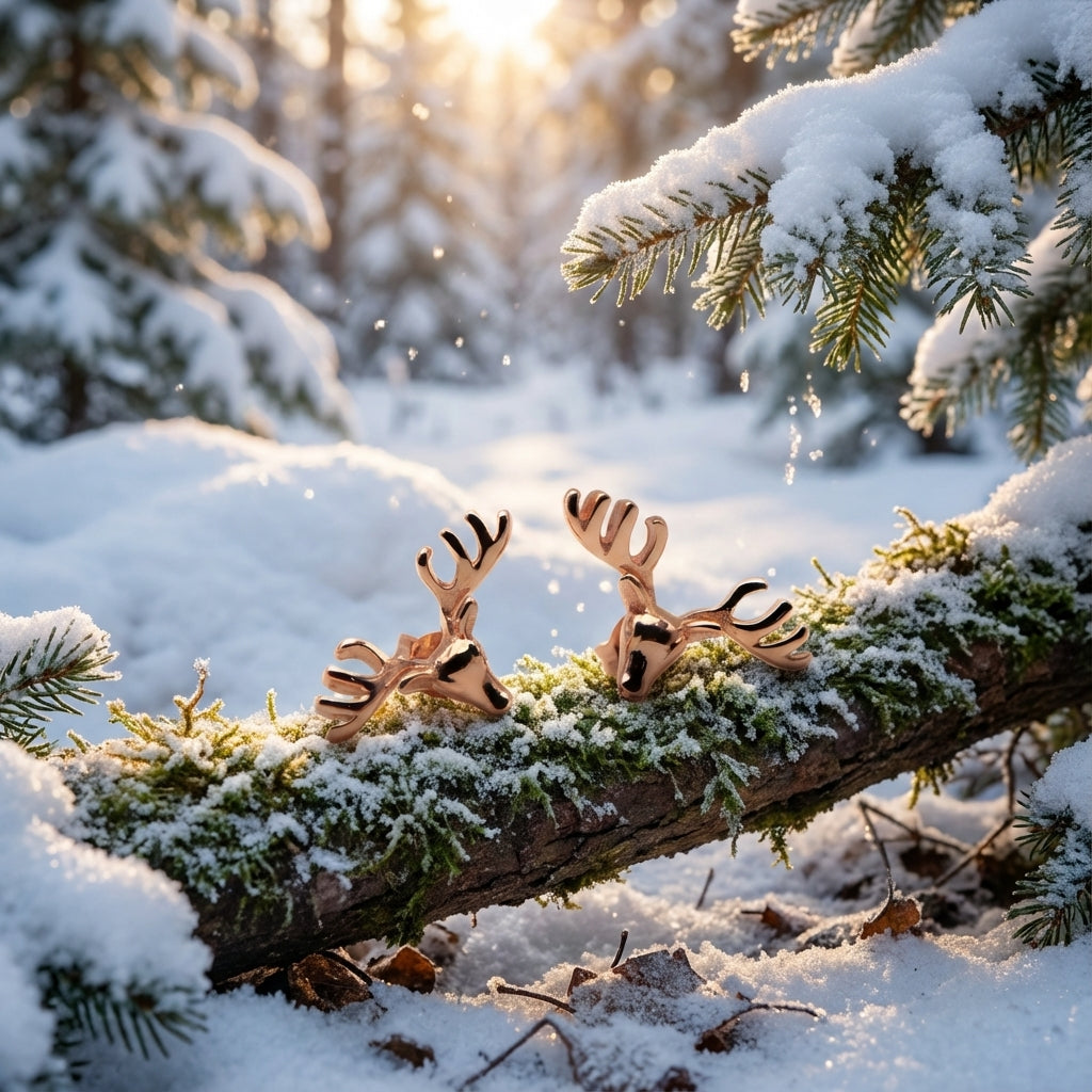 Nature Inspired Antler Stud Earrings Rose Gold Plated Sterling Silver